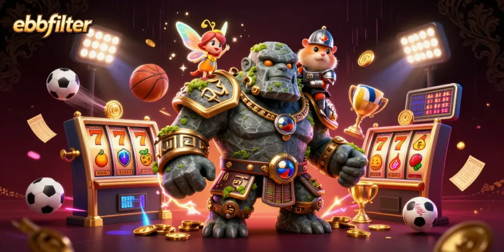 Bet on winning strategies with ebbfilter's vibrant slot gaming fantasy scene