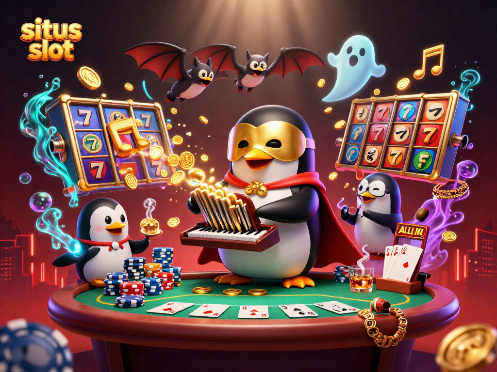 Permainan situs slot dengan animasi penguin dan efek cahaya yang memikat, menghadirkan jackpot fantastis.