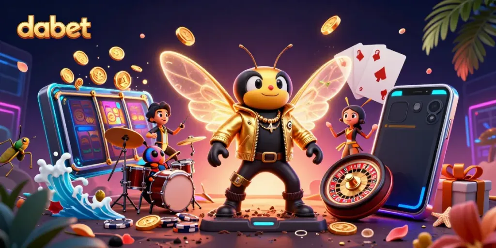 Experience thrilling 3D action at dabet with a vibrant rock star scene filled with casino games.