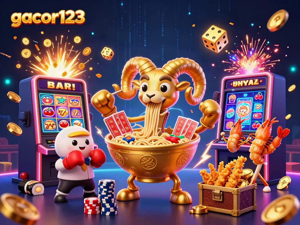 Exciting gameplay highlighting gacor123 with animated casino characters and vibrant slot elements.