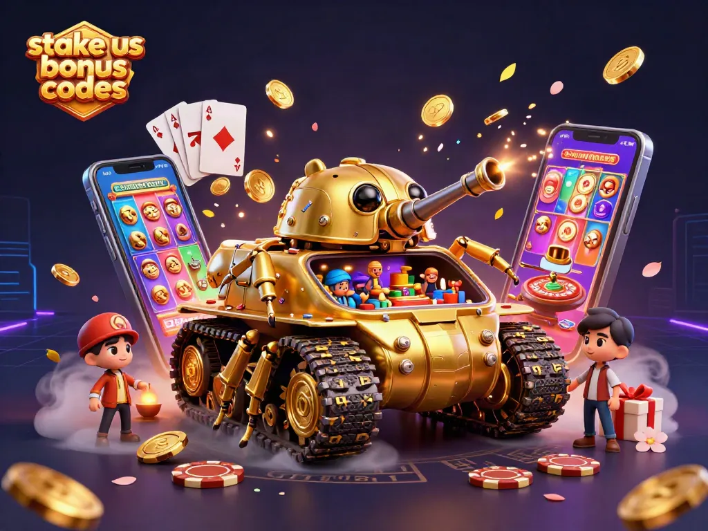 Engage with dynamic stake us bonus codes in vibrant casino-themed 3D illustration art.