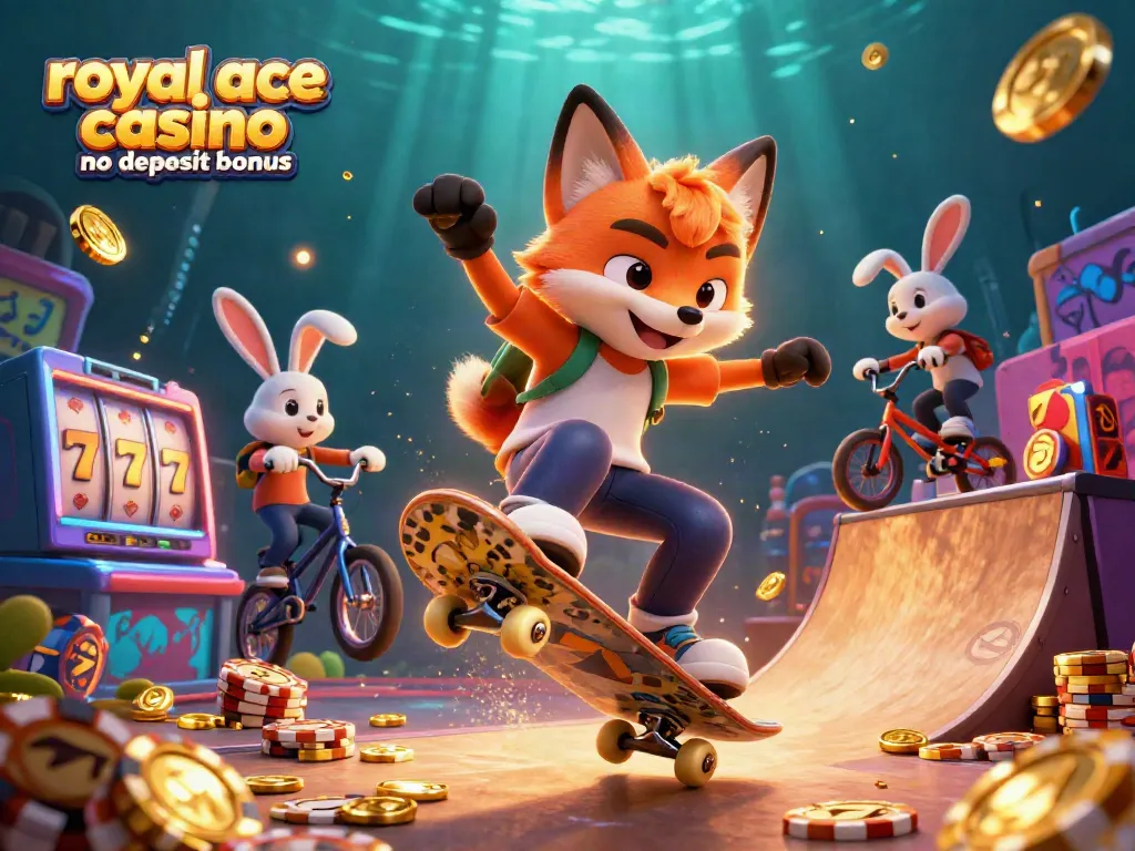 Claim the royal ace casino no deposit bonus with this vibrant promotional illustration of playful casino adventures.