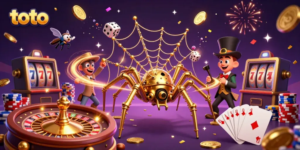 Catch your luck with toto in a vibrant steampunk casino scene featuring soaring gold coins and colorful poker chips.