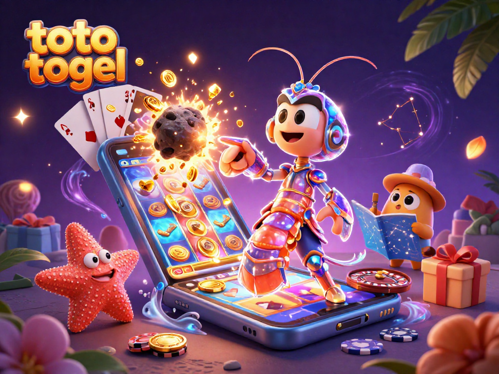 Experience the thrill of toto togel with dynamic gaming elements and vibrant 3D illustration.