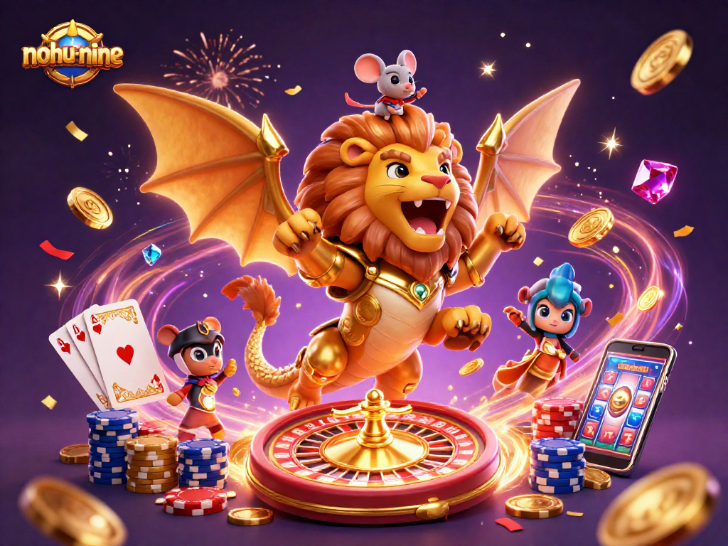 Experience the excitement of nohu-nine with a golden armored chimera and dynamic casino elements in play.