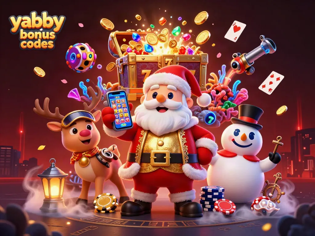 Play exciting games with Yabby Casino Bonus Codes, featuring Santa and his companions in a vibrant setting.
