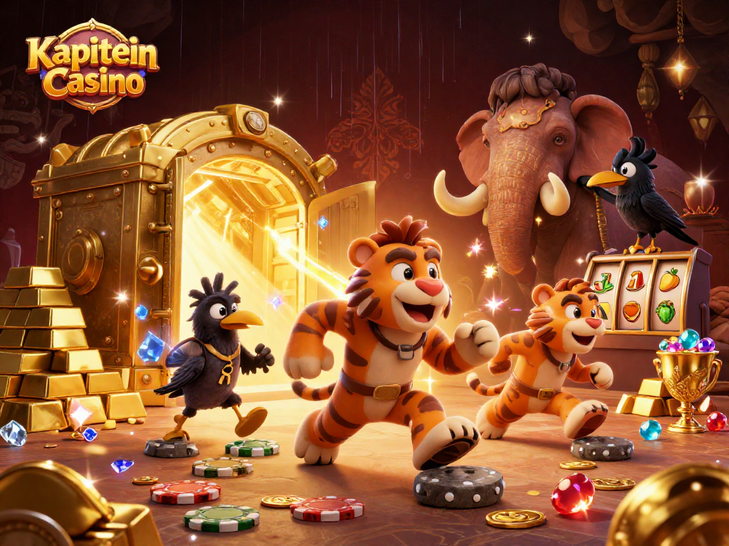 Kapitein Casino mengundang keberuntungan dengan manusia gua dan harimau sabertooth di kasino prasejarah.