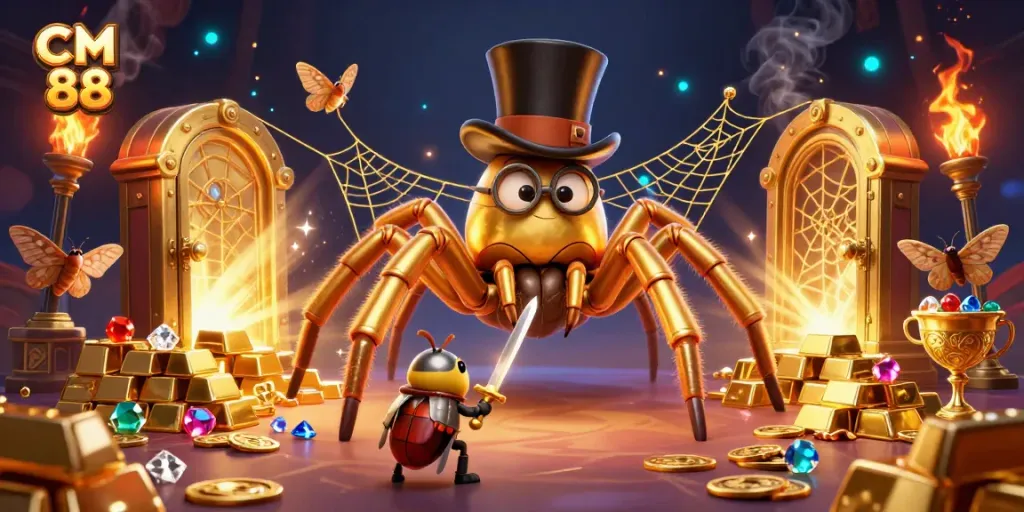 Engage with CM 88's thrilling casino adventure featuring the golden tarantula and a brave beetle knight.