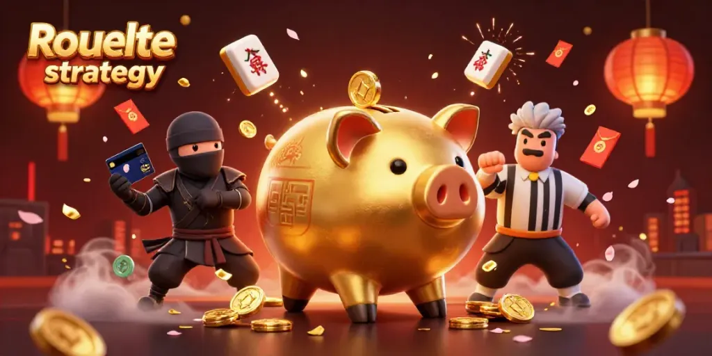 Engage with roulette strategy in a colorful casino scene featuring cartoon characters and vibrant casino elements.