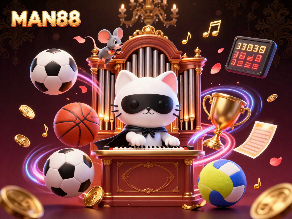 Experience thrilling gambling action at MAN88 with vibrant, dynamic casino elements and whimsical characters
