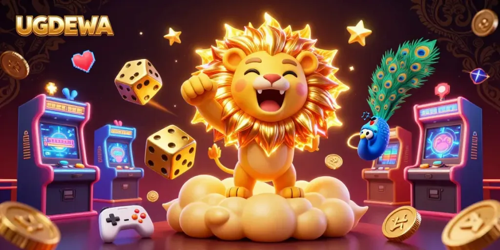 Spin the reels with UGDEWA's vibrant 3D casino adventure, showcasing lively characters and gaming elements.