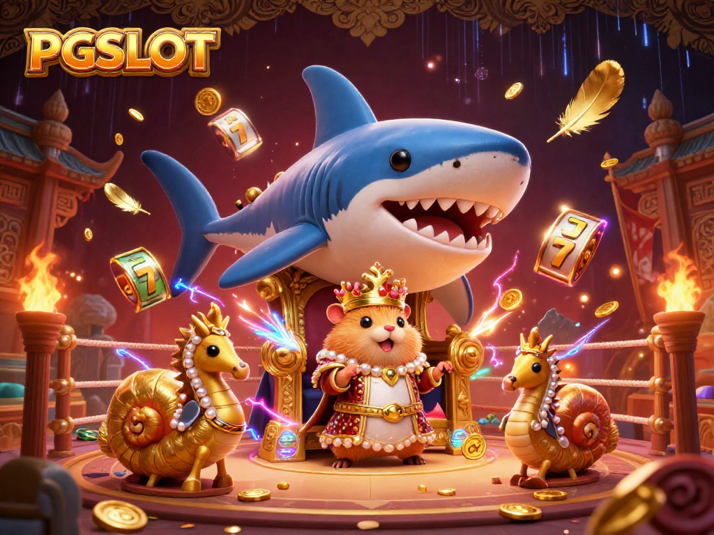 Spin and win with PGSLOT, showcasing dynamic slot reels and a playful atmosphere.