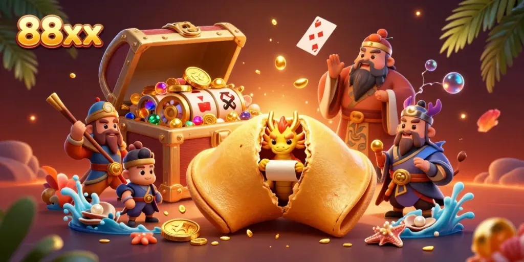 Engage with 88xx's dynamic casino adventure featuring a golden fortune cookie, wise dragon, and explosive treasure.