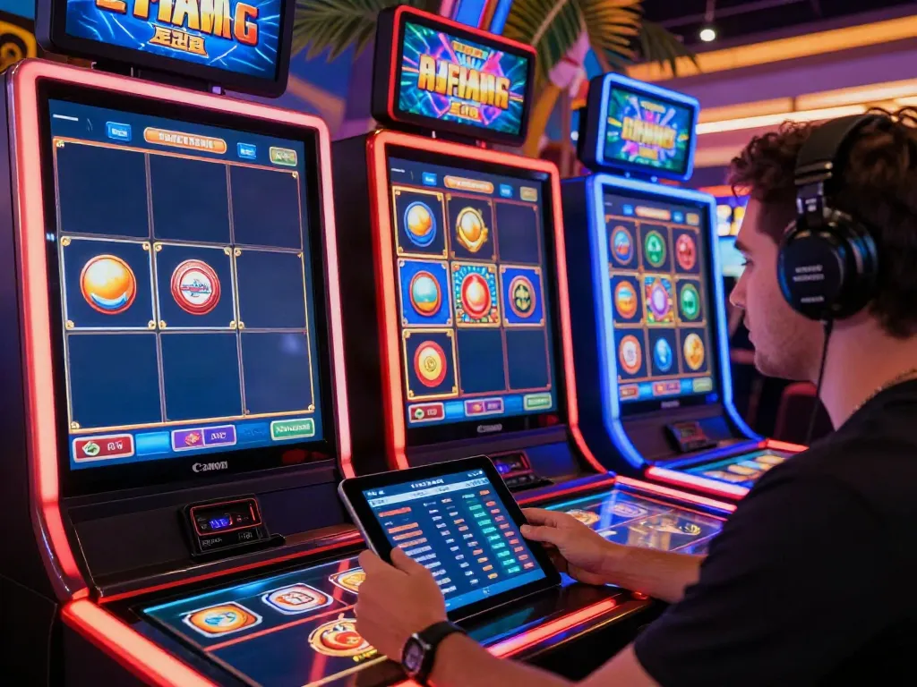 A player engaging with akunjp online casino slot games in a lively digital environment.
