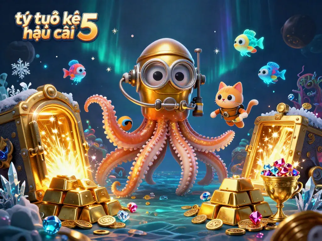 Engage with tỷ lệ kèo nhà cái 5 in a vibrant 3D casino scene filled with treasure and dynamic characters.