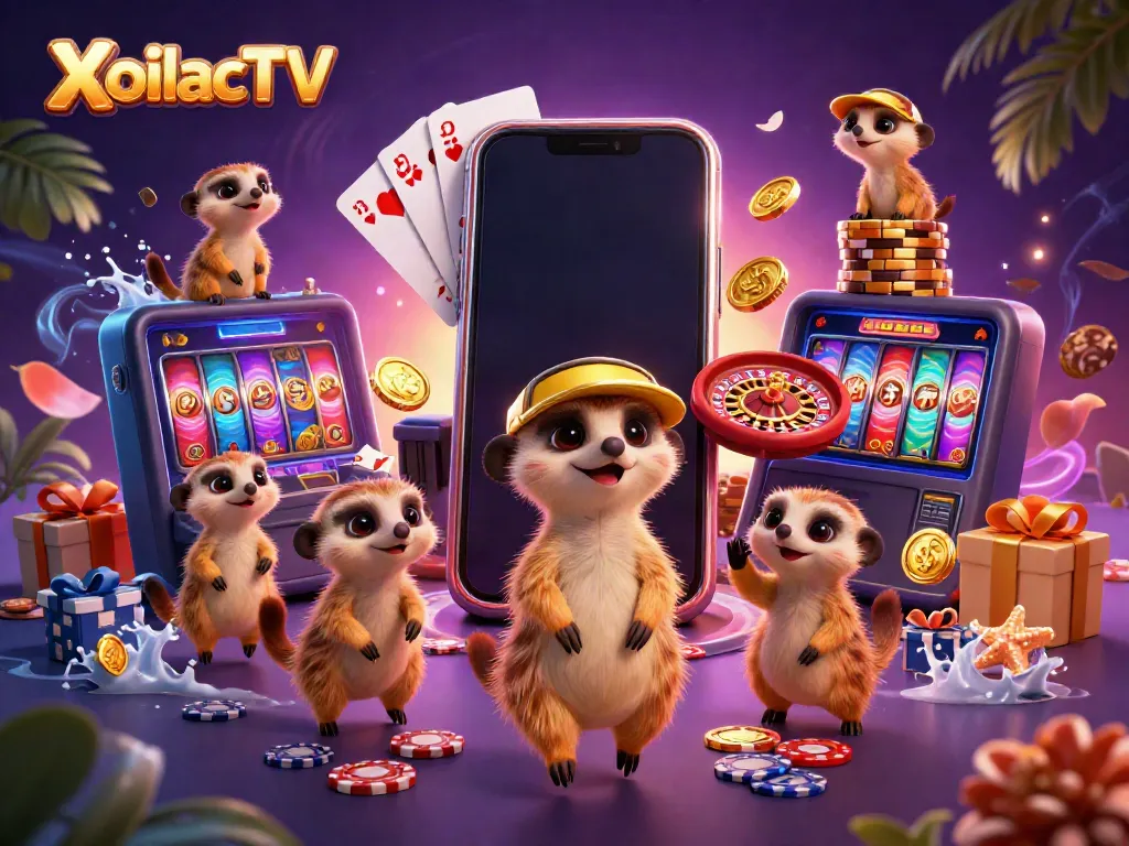 XoilacTV enhances your gaming experience with vibrant meerkat characters running a dynamic casino scene.
