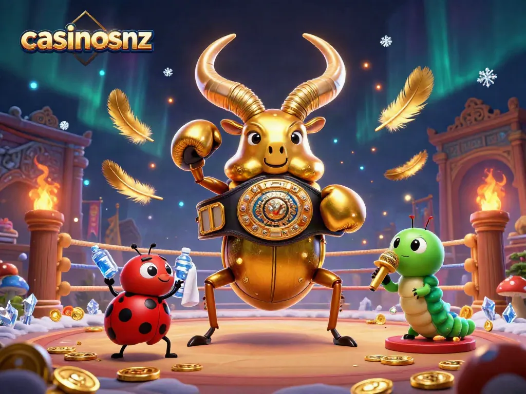 Experience thrilling gameplay at casinosnz with a vibrant 3D illustration featuring unique characters and casino elements.