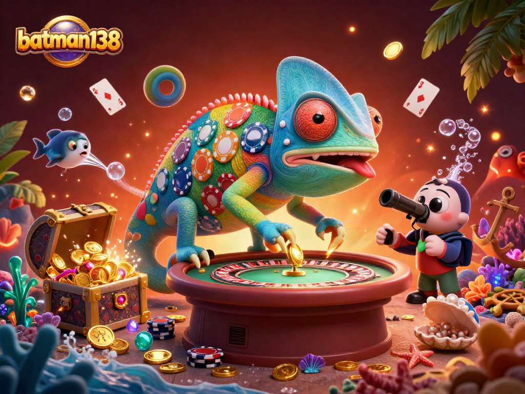 Experience thrilling gameplay with batman138, where a colorful chameleon casino owner captures golden coins.