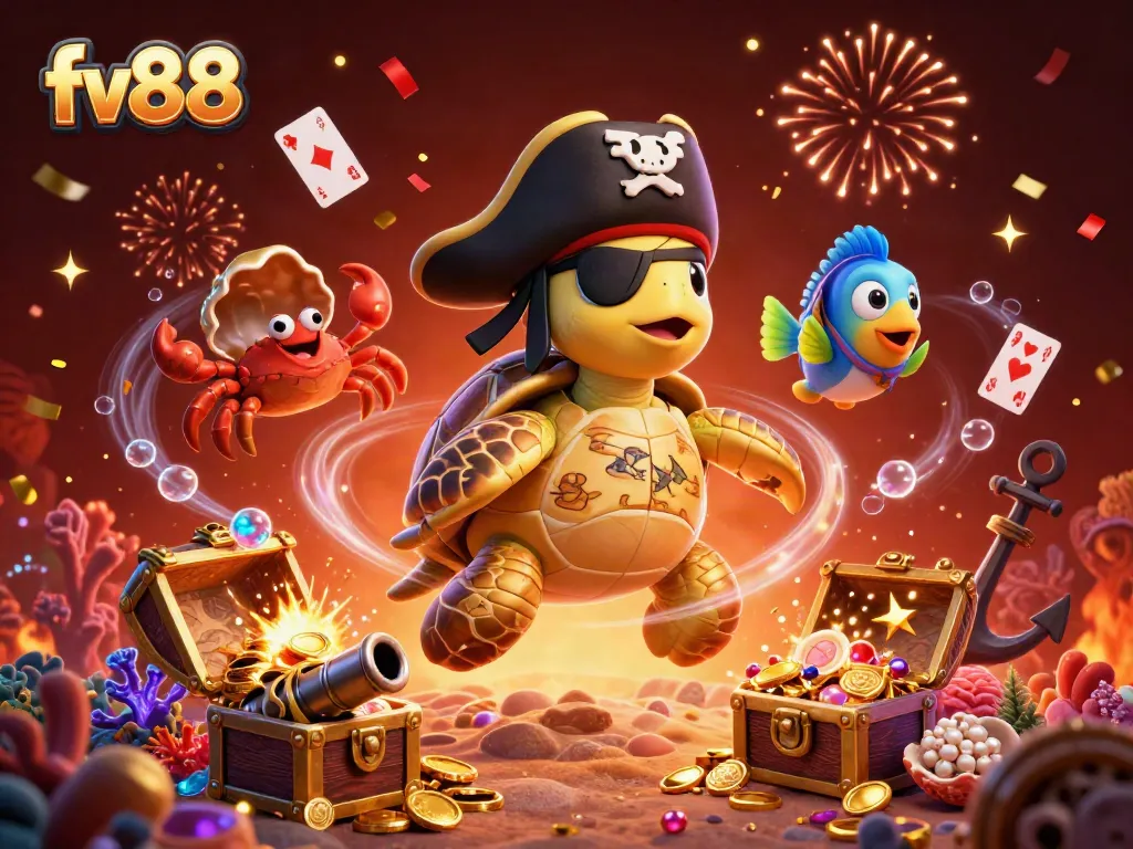 Experience the excitement of fv88 with colorful characters and treasures in this dynamic casino-themed scene.
