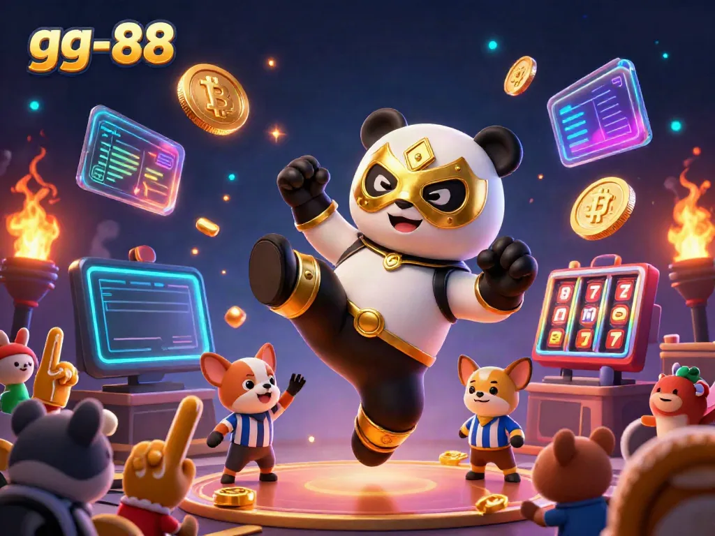 Experience the excitement of betting with gg-88 in this lively 3D casino scene featuring a panda wrestler.