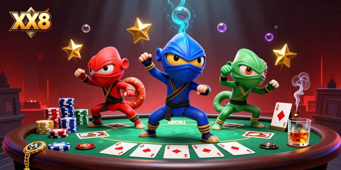 Witness the dynamic action of XX8's ninja chameleon team set against a vibrant casino backdrop.