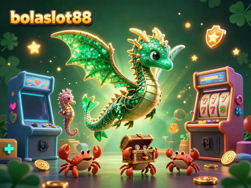BOLASLOT88 showcases a vibrant 3D dragon scene, engaging players with exciting casino action and rich game visuals.