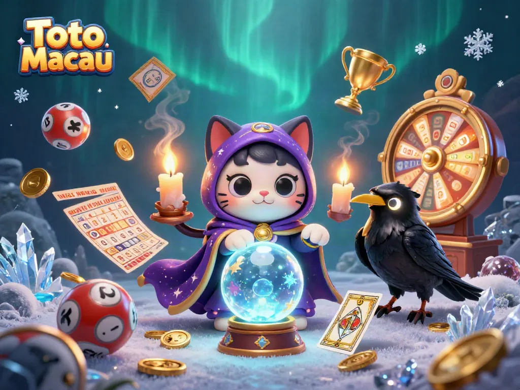 Toto Macau lottery scene featuring mystic cat and raven with dynamic prize elements