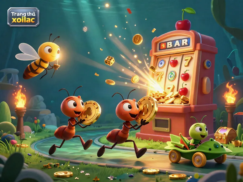 Dynamic heist scene featuring team of ants carrying a golden poker chip, engaging visuals from Trang chủ xoilac.