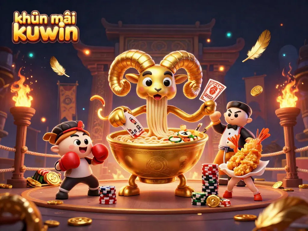 Showcase khuyến mãi kuwin with dynamic characters celebrating casino wins, featuring vibrant colors and lively elements.
