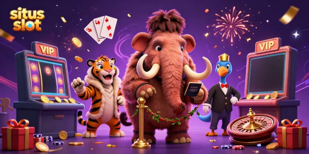Check IDs at the site slot with a mammoth bouncer, tiger VIP guest, and dodo doorman.