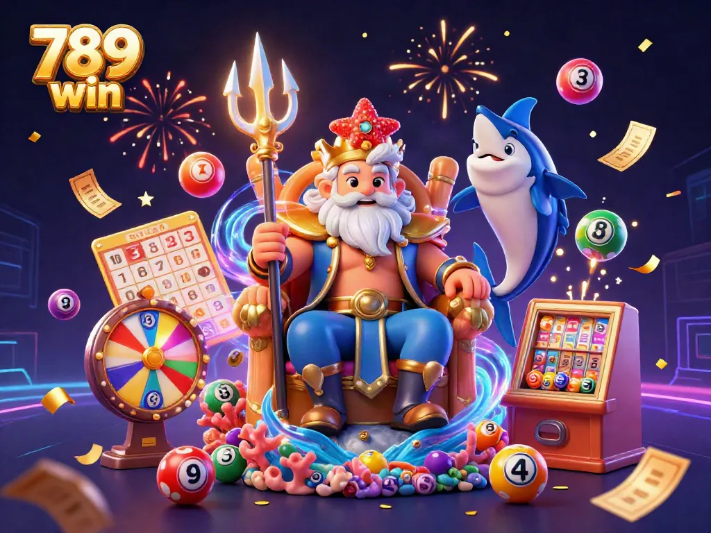 Experience the vibrant 789 win casino with Neptune, colorful lottery elements, and dazzling effects.
