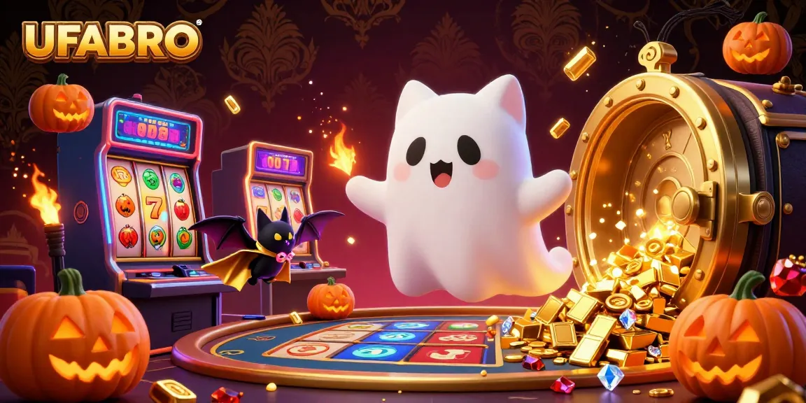 Experience the thrill of online gambling with UFABRO's vibrant casino illustration showcasing vivid slot games.