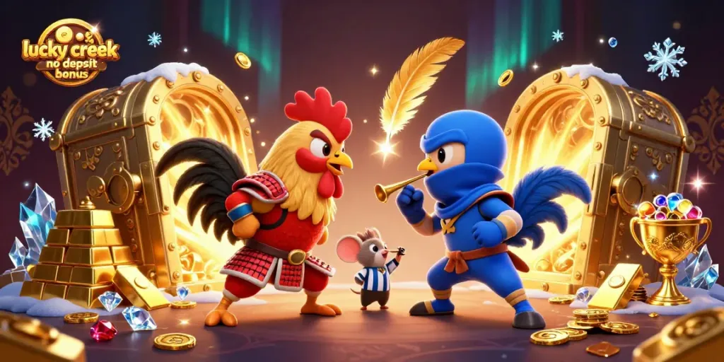 Experience the exciting lucky creek no deposit bonus with vibrant casino-themed illustration.