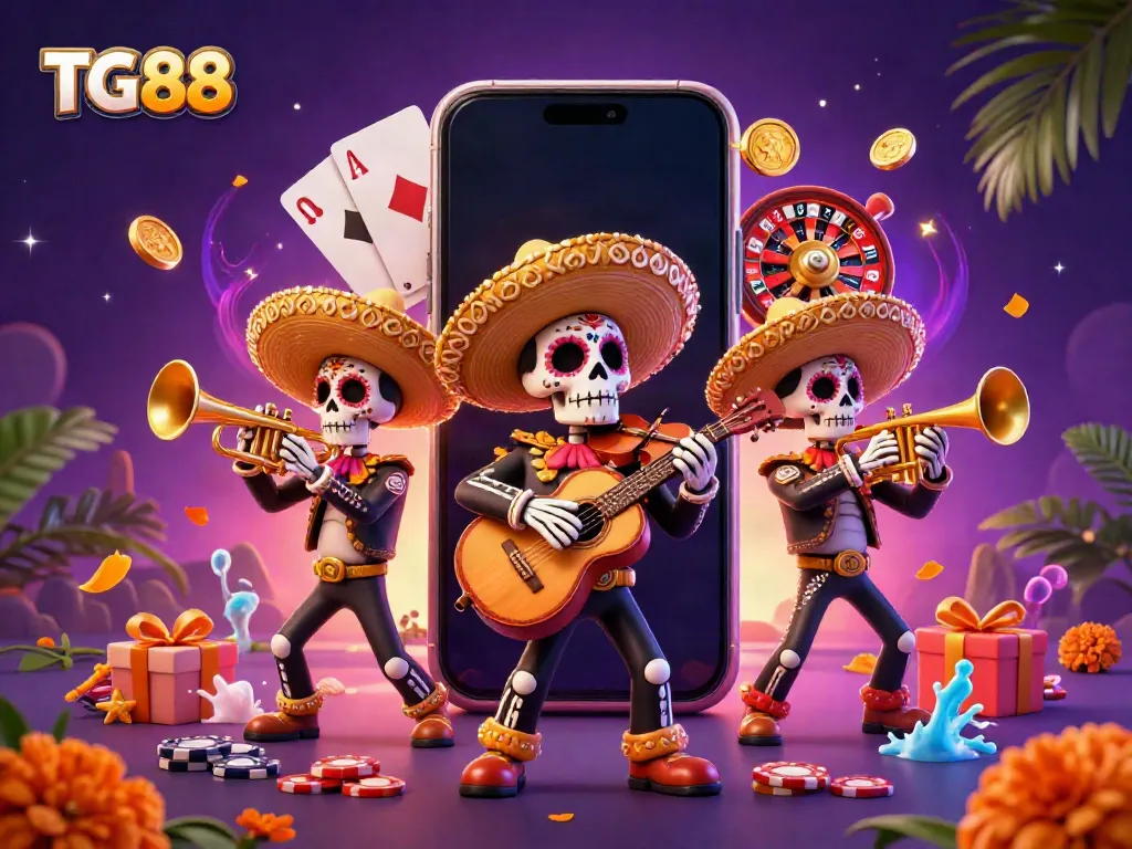 Experience dynamic carnival fun with TG88 in this vibrant online casino illustration.