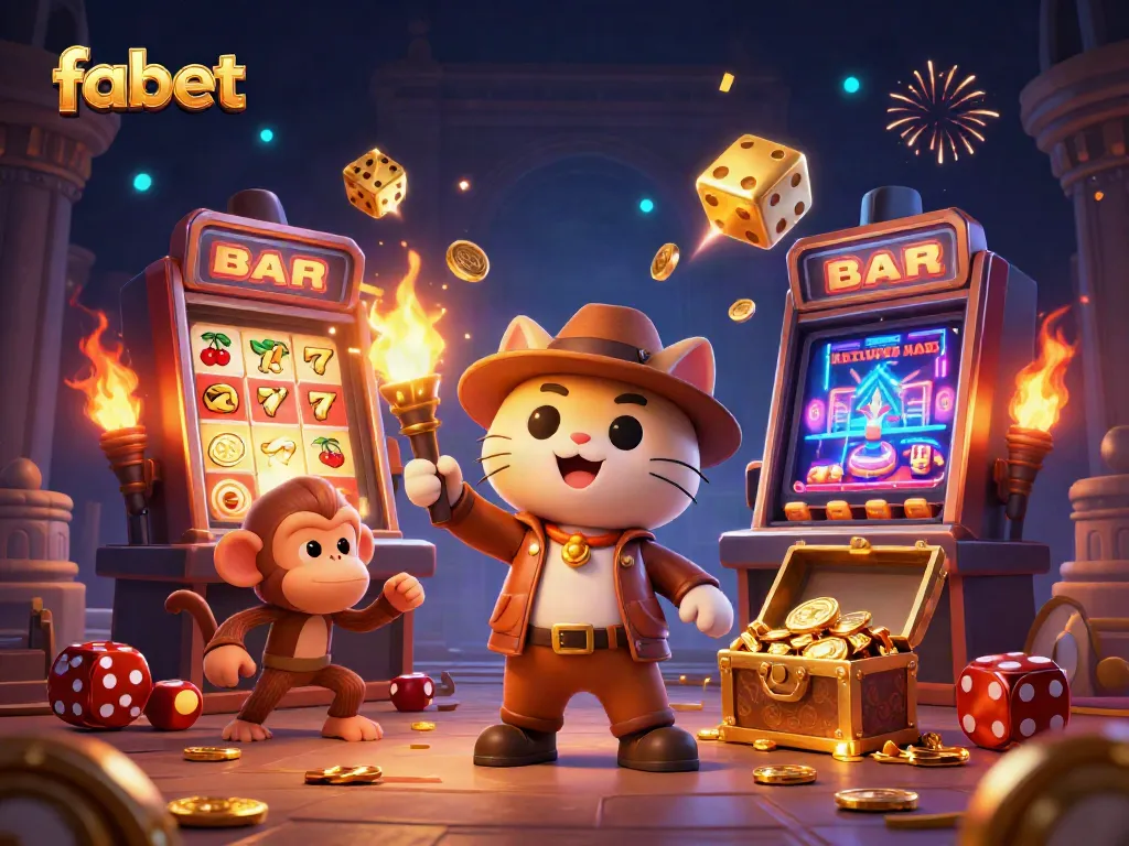 Experience fabulous wins with fabet's exciting casino adventures featuring vibrant slot machines and animated characters.