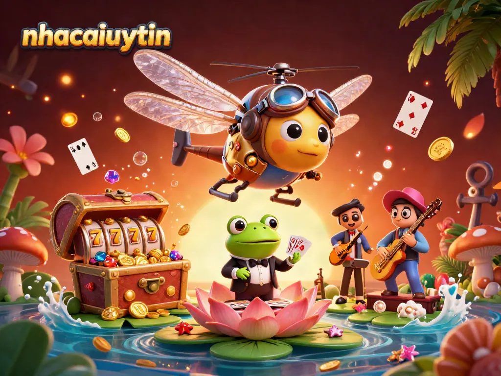 Experience vibrant gaming with nhacaiuytin featuring a dragonfly pilot and lively casino scene.