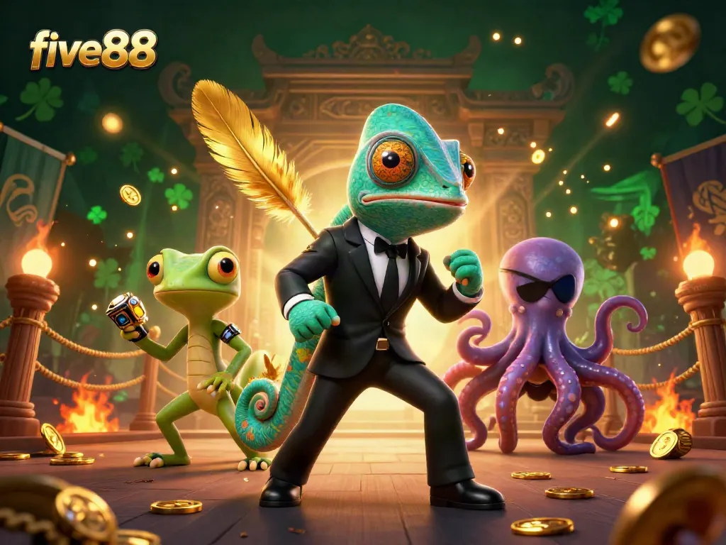 Experience thrilling action with five88 in a vibrant casino scene featuring dynamic characters and game elements.