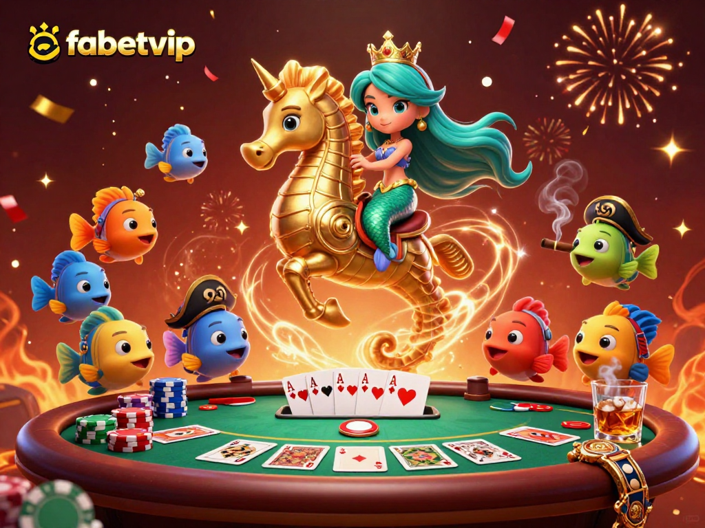 Experience thrilling games at fabetvip as a mermaid princess rides into action in a vibrant casino.