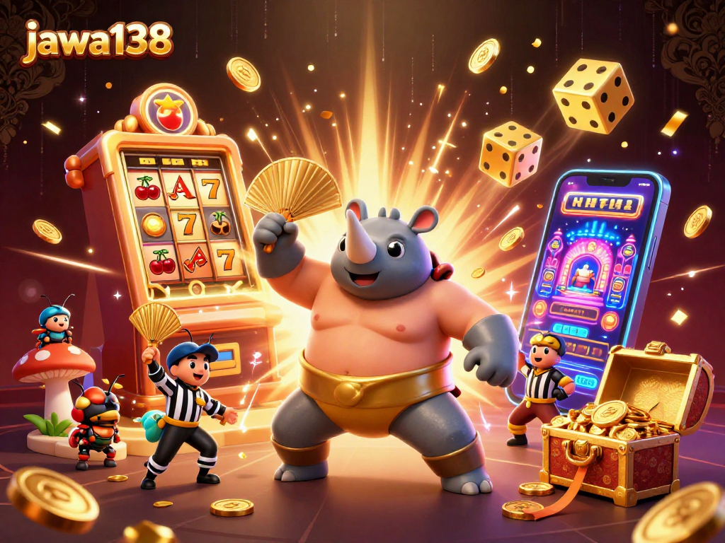 jawa138 showcases an exciting scene of a sumo champion beetle competing among dynamic casino elements.