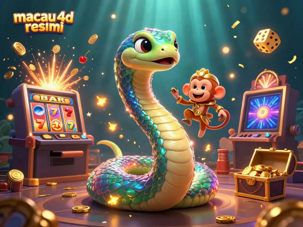 Visualisasi slot jackpot dengan makhluk fantasi dan elemen permainan macau 4d resmi yang menarik.