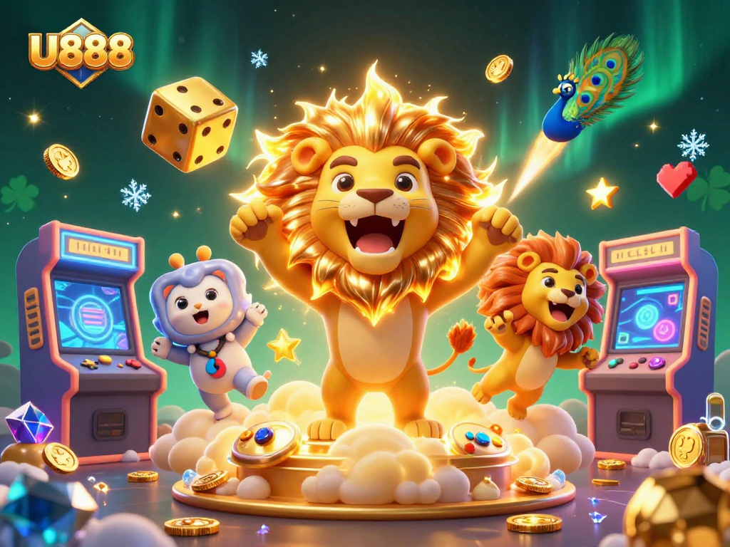 Experience exhilarating betting with U888's vibrant 3D gaming scene featuring a roaring lion and dynamic game elements.