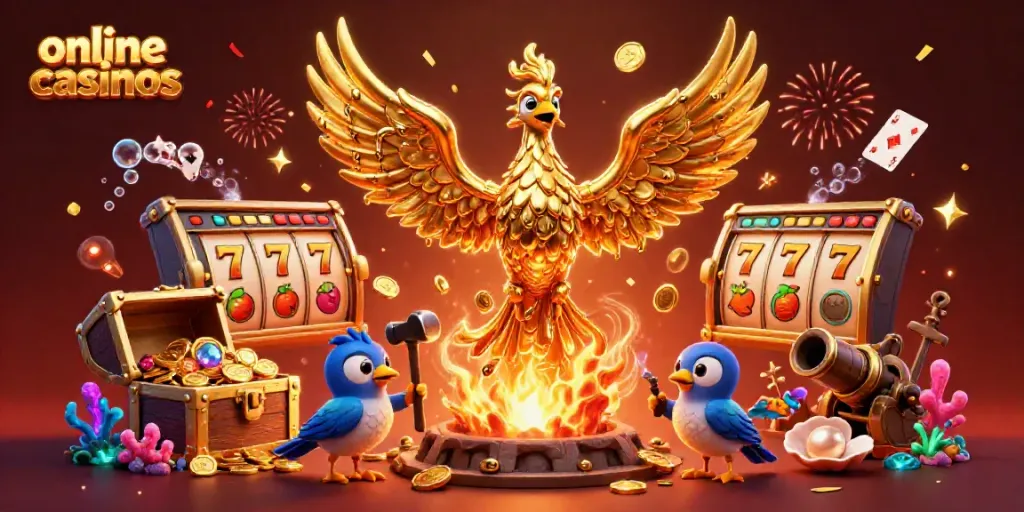 Experience thrilling online casinos with vibrant golden phoenix and dynamic gaming elements.