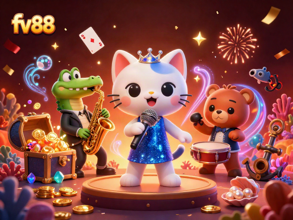 Join the excitement at fv 88 with a vibrant casino scene featuring lively characters in action.