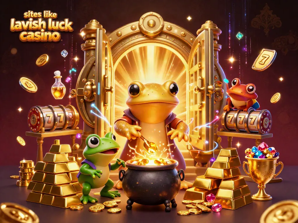Play exciting games like Lavish Luck Casino for gold coins and instant fun in a vibrant casino illustration.