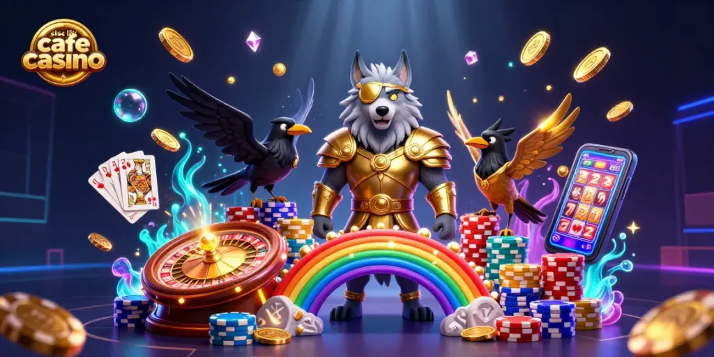 Experience dynamic gameplay with sites like cafe casino in a captivating 3D casino illustration.