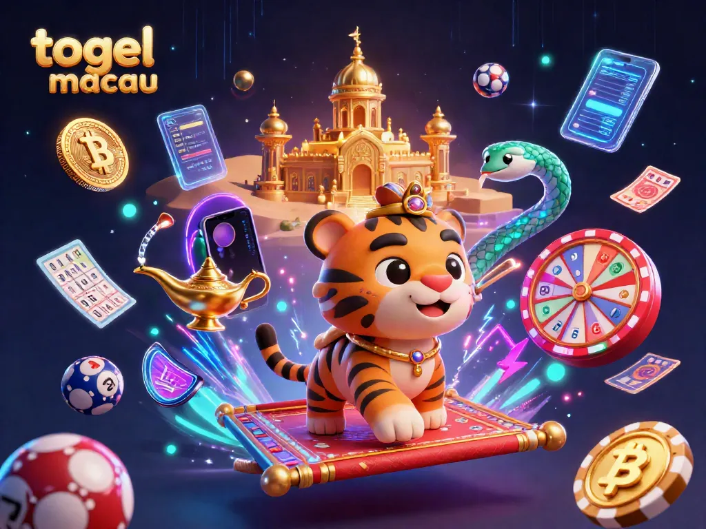 Engage in togel macau with a dazzling 3D Arabian-themed scene showcasing lottery excitement and magical elements