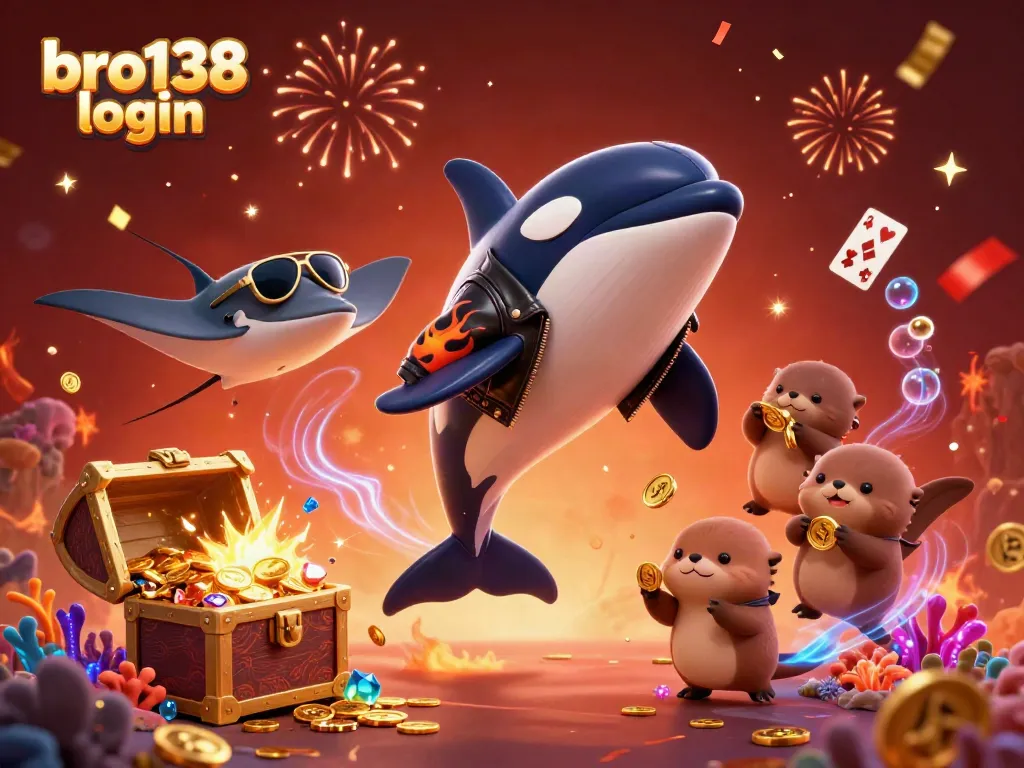 Experience the excitement of bro138 login with dynamic characters and rich casino elements in this vibrant 3D illustration.