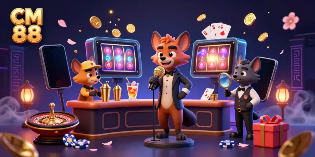 Engage with lively CM 88 characters in a vibrant casino as they entertain, mix drinks, and manage the crowd.