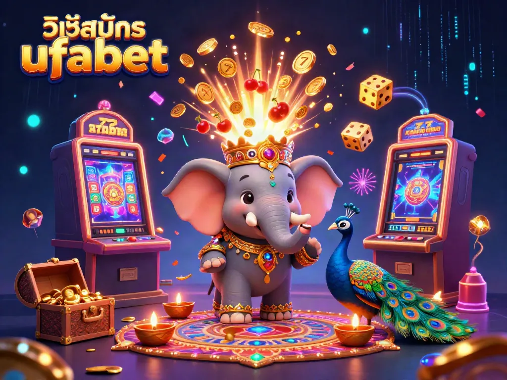 Engage in วิธีสมัคร ufabet with an enticing visual scene of vibrant casino elements and colorful characters.