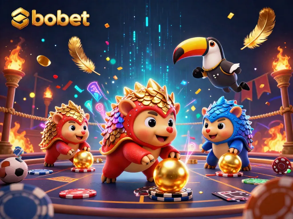 Engage in exciting sbobet sports betting action with cartoon pangolins in a lively casino scene.